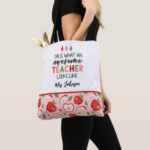 Modern Awesome Teacher Apple Tote Bag