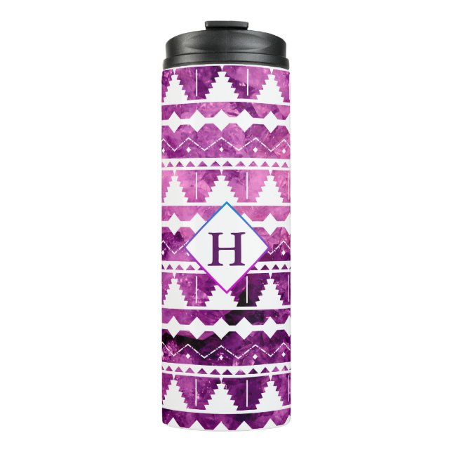 Modern Aztec Amethyst Geode with Initial Thermal Tumbler (Front)