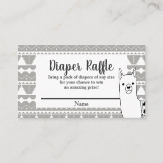 Modern Aztec Grey & White Llama Diaper Raffle Enclosure Card