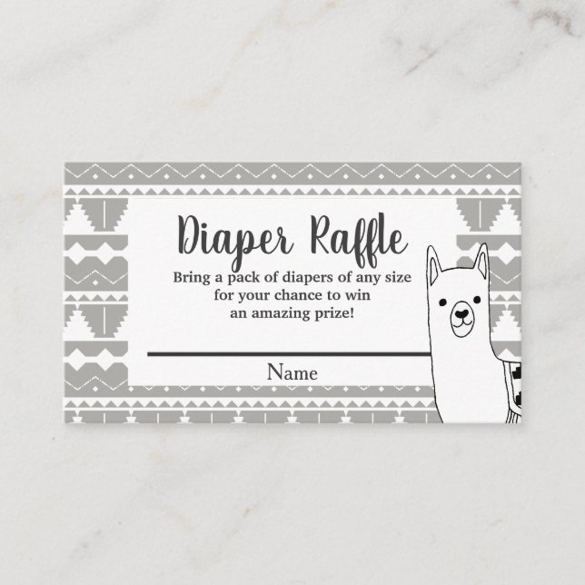 Modern Aztec Grey & White Llama Diaper Raffle Enclosure Card (Front)
