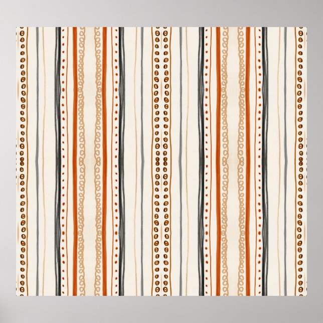 Modern Aztec Orange Ikat Wallpaper Poster (Front)