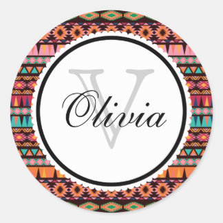 Modern Aztec Pattern Classic Round Sticker
