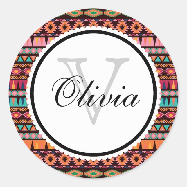 Modern Aztec Pattern Classic Round Sticker (Front)