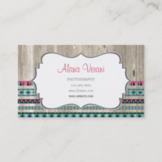 Modern Aztec Pattern on Wood Business Card