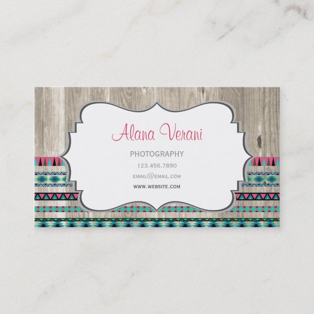Modern Aztec Pattern on Wood Business Card (Front)