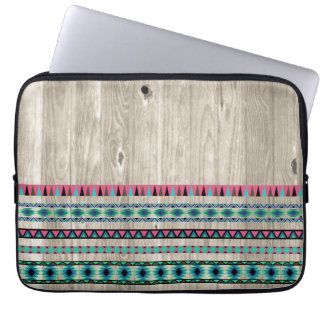 Modern Aztec Pattern on Wood Laptop Sleeve
