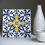 Modern Azulejo Blue Yellow Portuguese Lisbon Tile<br><div class="desc">Indigo Azulejo Blue Portuguese Lisbon decorative ceramic tiles are a beautiful and unique addition to any home. A high-quality product with a timeless aesthetic. The blue colour of the tiles is inspired by the indigo blue of Lisbon's famous azulejo tiles, adding a touch of history and culture to your space....</div>