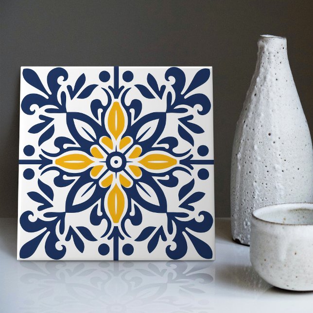 Modern Azulejo Blue Yellow Portuguese Lisbon Tile (Creator Uploaded)