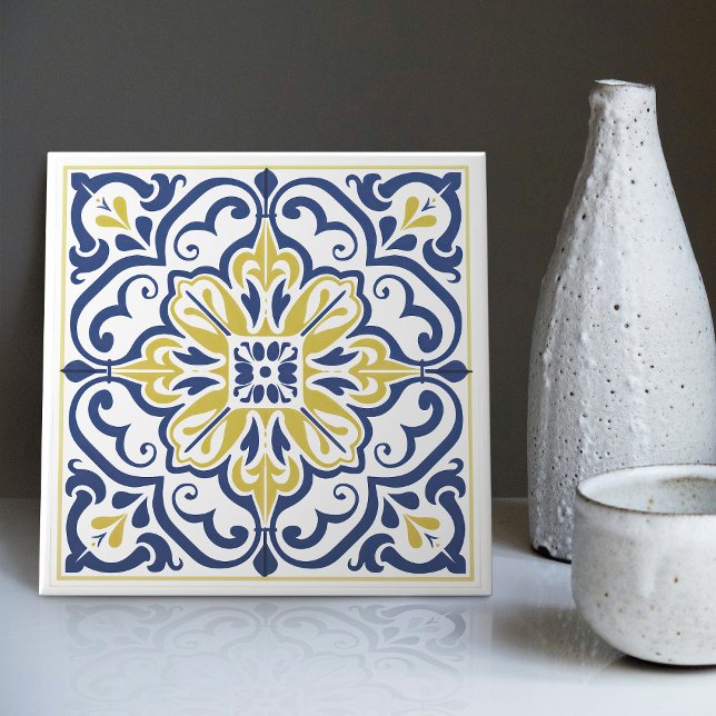 Modern Azulejo Blue Yellow Portuguese Lisbon Tile (Creator Uploaded)