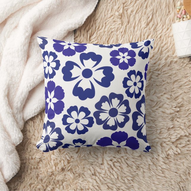 Modern Azure Blooms Throw Pillow (Blanket)