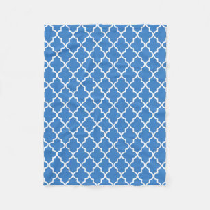 Modern Azure Blue and White Moroccan Quatrefoil Fleece Blanket