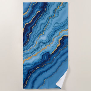 Modern Azure Blue Gold Marble Collection Beach Towel