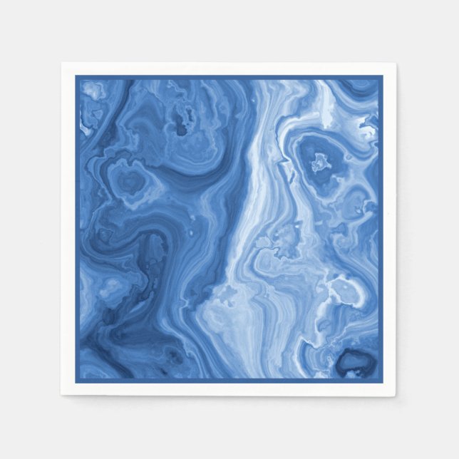 Modern Azure Blue Malachite Marble Swirls Pattern Napkin (Front)