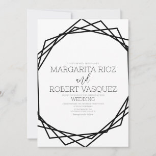 Modern B Geometric Black White Wedding Invitation