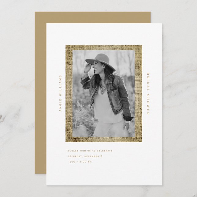 Modern B/W Photo Burlap Bridal Shower Invitation (Front/Back)