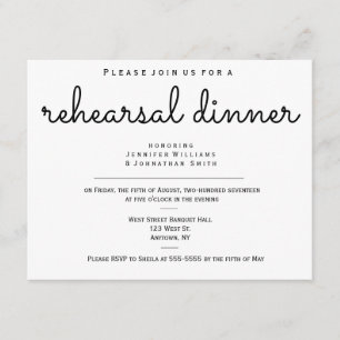 Modern b&w rehearsal dinner invitations
