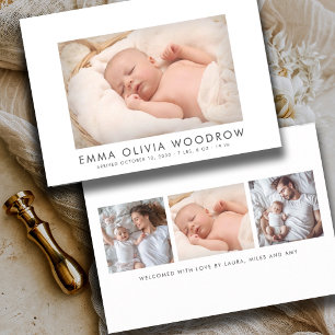 Modern Baby 4 Photo Collage Birth Announcement
