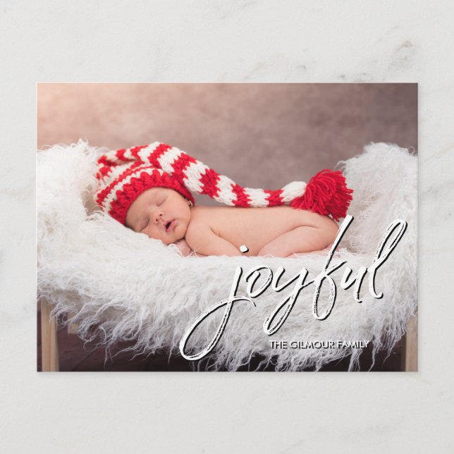 Modern Baby birth announcement Joyful script Postcard (Front)