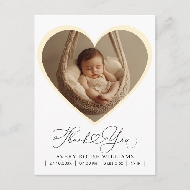 Modern Baby Birth Announcement Photo Thank  Postcard (Front)