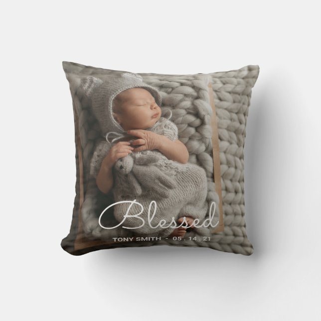 MODERN Baby Birth Photo Keepsake Pillow (Front)