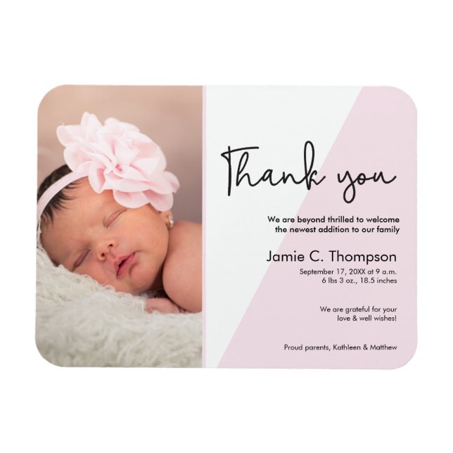 Modern Baby birth thank you Pink Magnet (Horizontal)