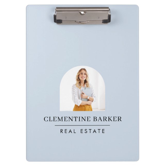 Modern baby blue arch photo Business Branding Clipboard (Front)