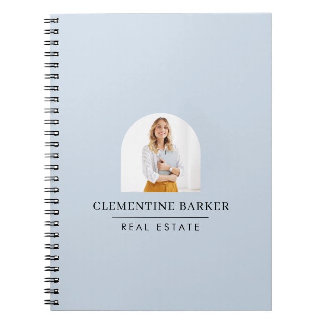 Modern baby blue arch photo Business Branding Notebook (Front)
