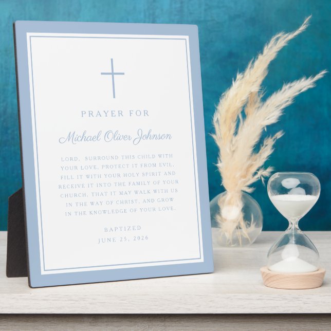 Modern Baby Blue Boy Baptism Prayer Plaque (Side)