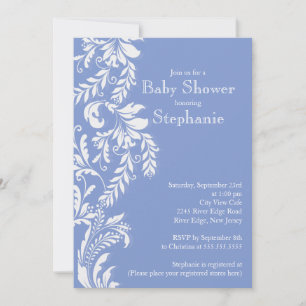 Modern Baby Blue Floral Leaf Baby Shower Invitation