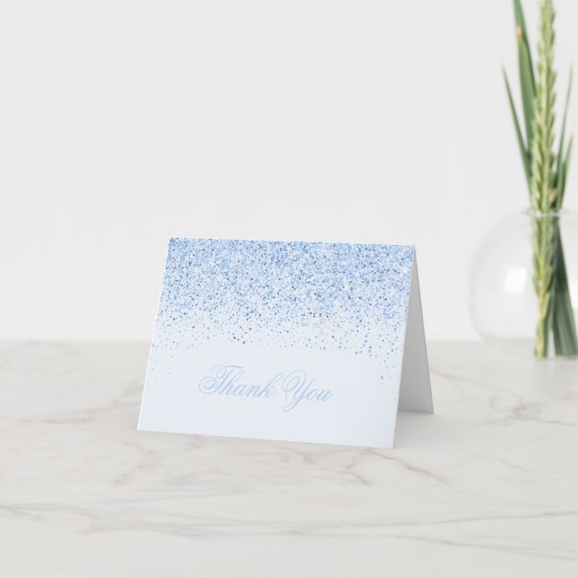 Modern Baby Blue Glitter Thank You Cards (Front)