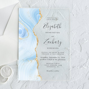 Modern Baby Blue Gold Agate Wedding Acrylic Invitations
