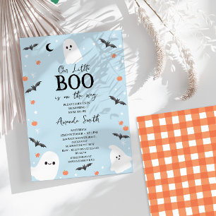 Modern Baby Blue Halloween Little Boo Baby Shower  Invitation