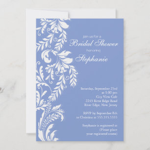 Modern Baby blue Leaf Swirl Bridal Shower Invitation