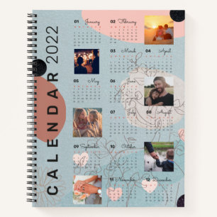 Modern Baby blue Personalised Photos 2022 Calendar Notebook