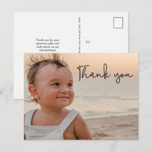 Modern Baby Boy 1st Birthday Thank you Postcard