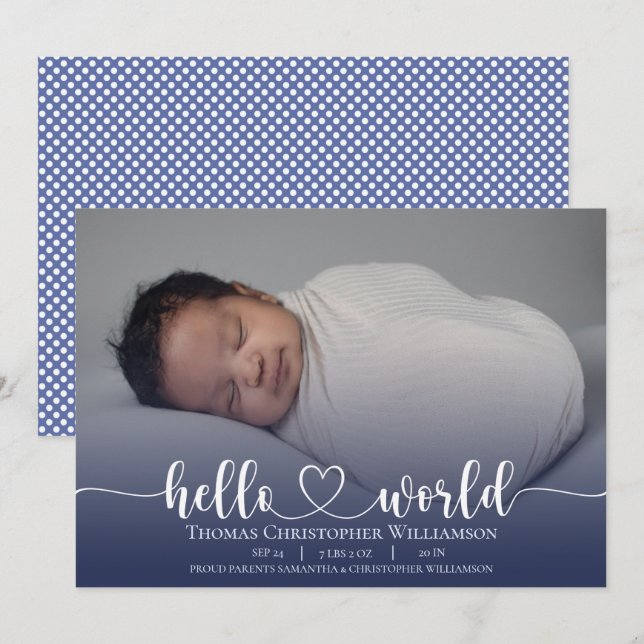 Modern Baby  Boy announcement Photo Script  (Front/Back)