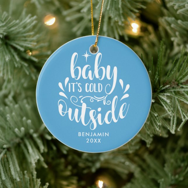 Modern Baby Boy Baby's First Christmas Photo Ceramic Tree Decoration (Tree)