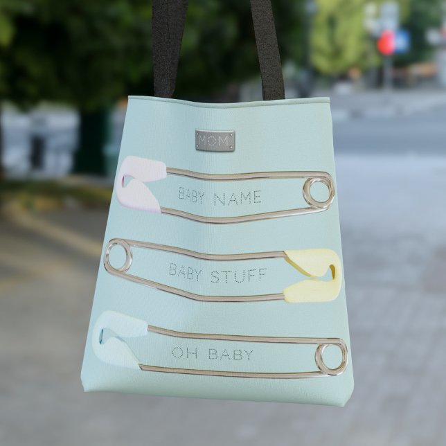 Modern Baby Boy Blue Diaper Pin Tote Bag (Just add your initials and baby name to this cute diaper pin tote bag)