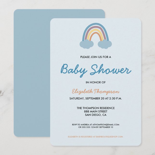 Modern Baby boy blue Rainbow Baby Shower Invitation (Front/Back)
