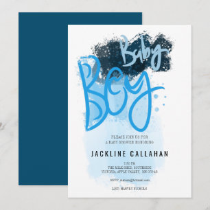Modern baby boy blue shower invitation