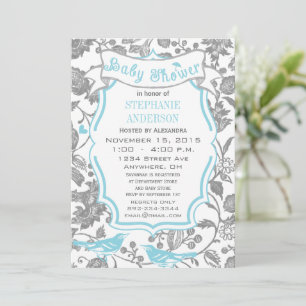Modern Baby Boy Cute Love Bird Pattern Shower Invitation