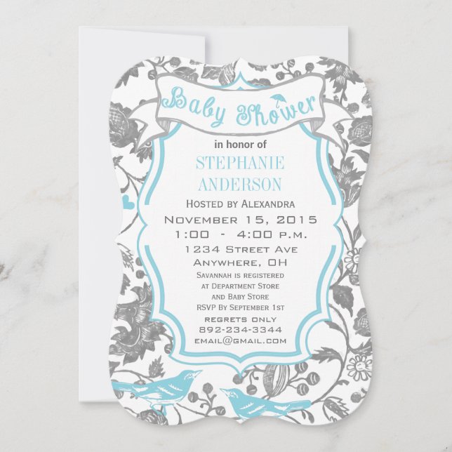 Modern Baby Boy Cute Love Bird Pattern Shower Invitation (Front)