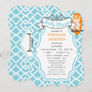 Modern Baby Boy Geometric Pattern Owl Shower Invitation