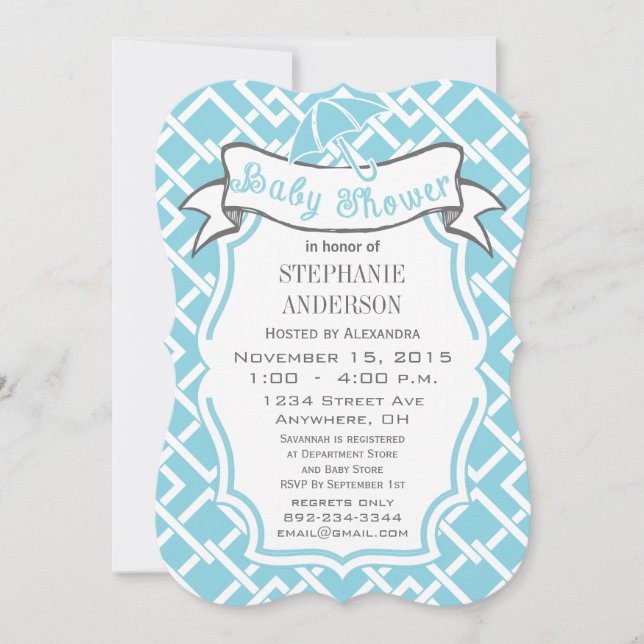 Modern Baby Boy Geometric Square Pattern Shower Invitation (Front)