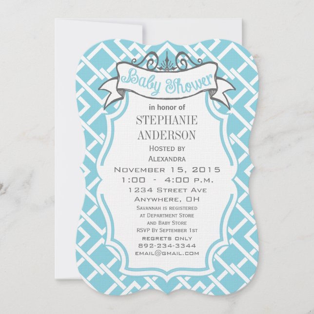 Modern Baby Boy Geometric Square Pattern Shower Invitation (Front)