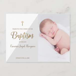 Modern Baby Boy Grey Photo Baptism Thank You Postcard