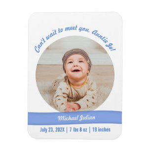 Modern Baby Boy Photo Birth Announcement Auntie Magnet