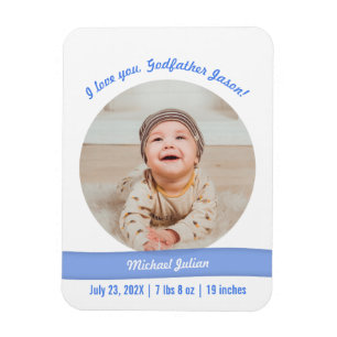 Modern Baby Boy Photo Birth Announcement Godfather Magnet