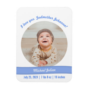 Modern Baby Boy Photo Birth Announcement Godmother Magnet