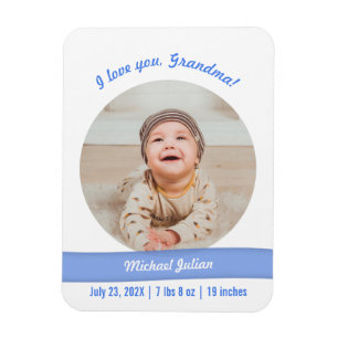 Modern Baby Boy Photo Birth Announcement Grandma Magnet